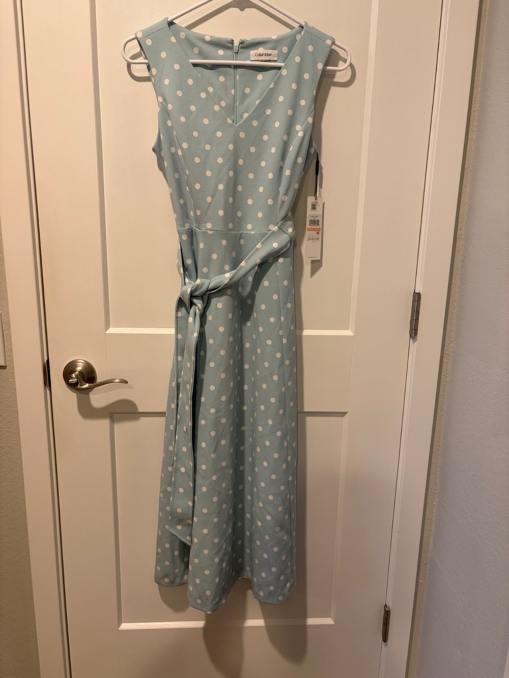 Calvin Klein Light Blue Polka Dot Sleeveless Midi Dress